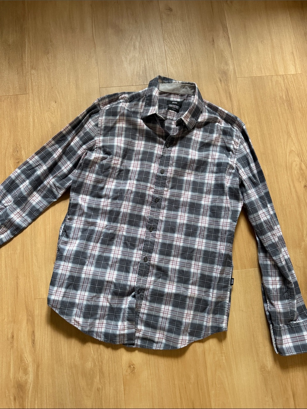 Hugo Boss Gray & White Plaid Button-Down Shirt